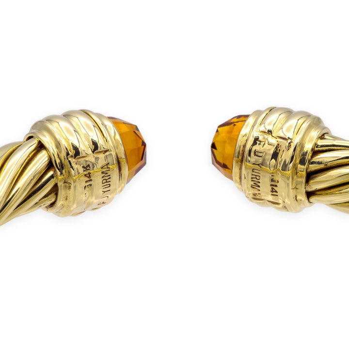 David Yurman 14K Yellow Gold Classic Cable Citrine Hinged Cuff Bracelet 9.5 mm
