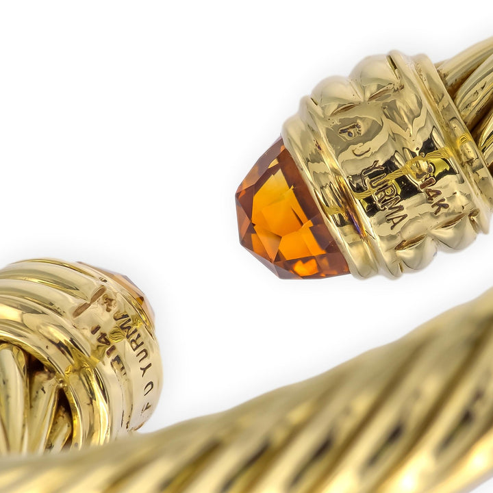 David Yurman 14K Yellow Gold Classic Cable Citrine Hinged Cuff Bracelet 9.5 mm