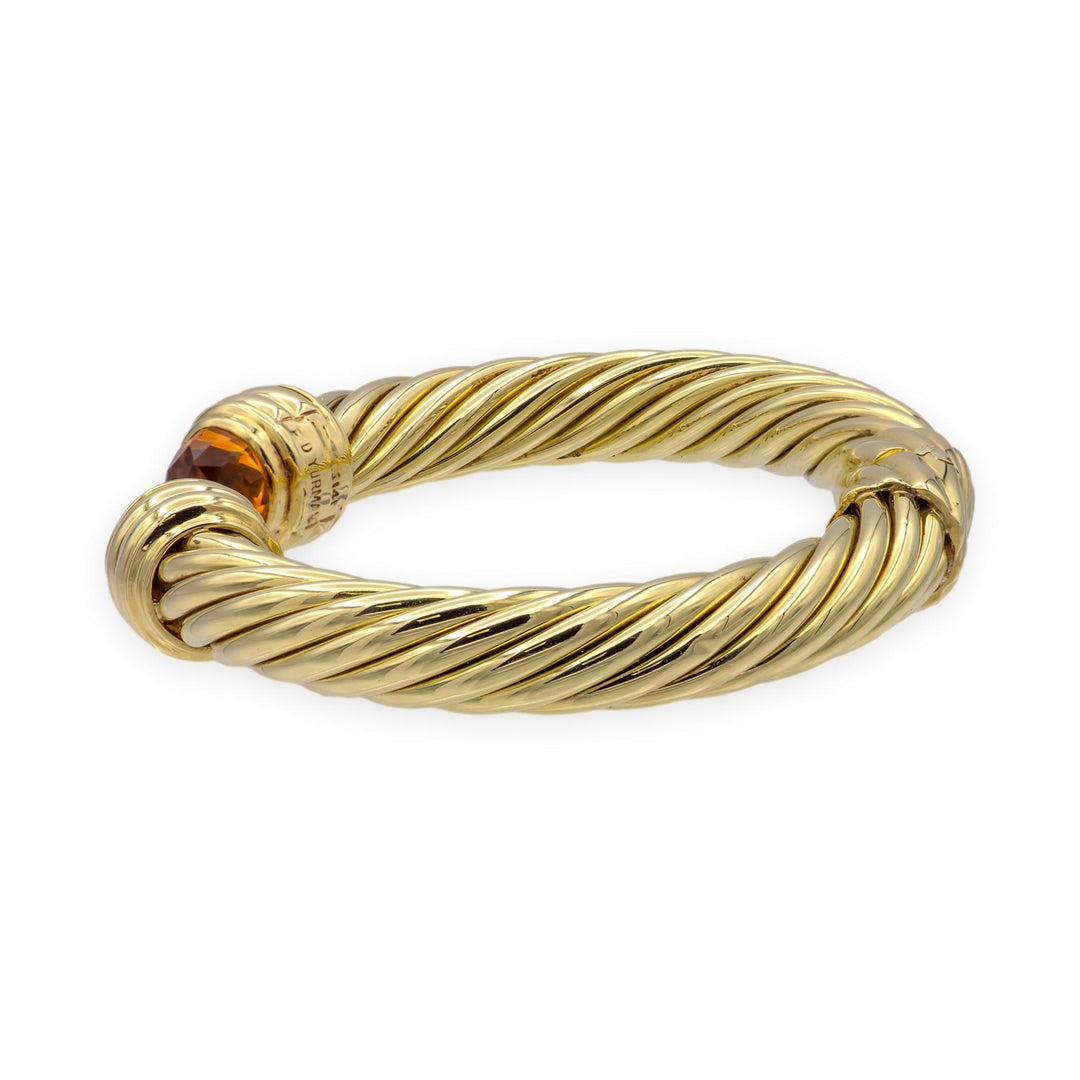 David Yurman 14K Yellow Gold Classic Cable Citrine Hinged Cuff Bracelet 9.5 mm