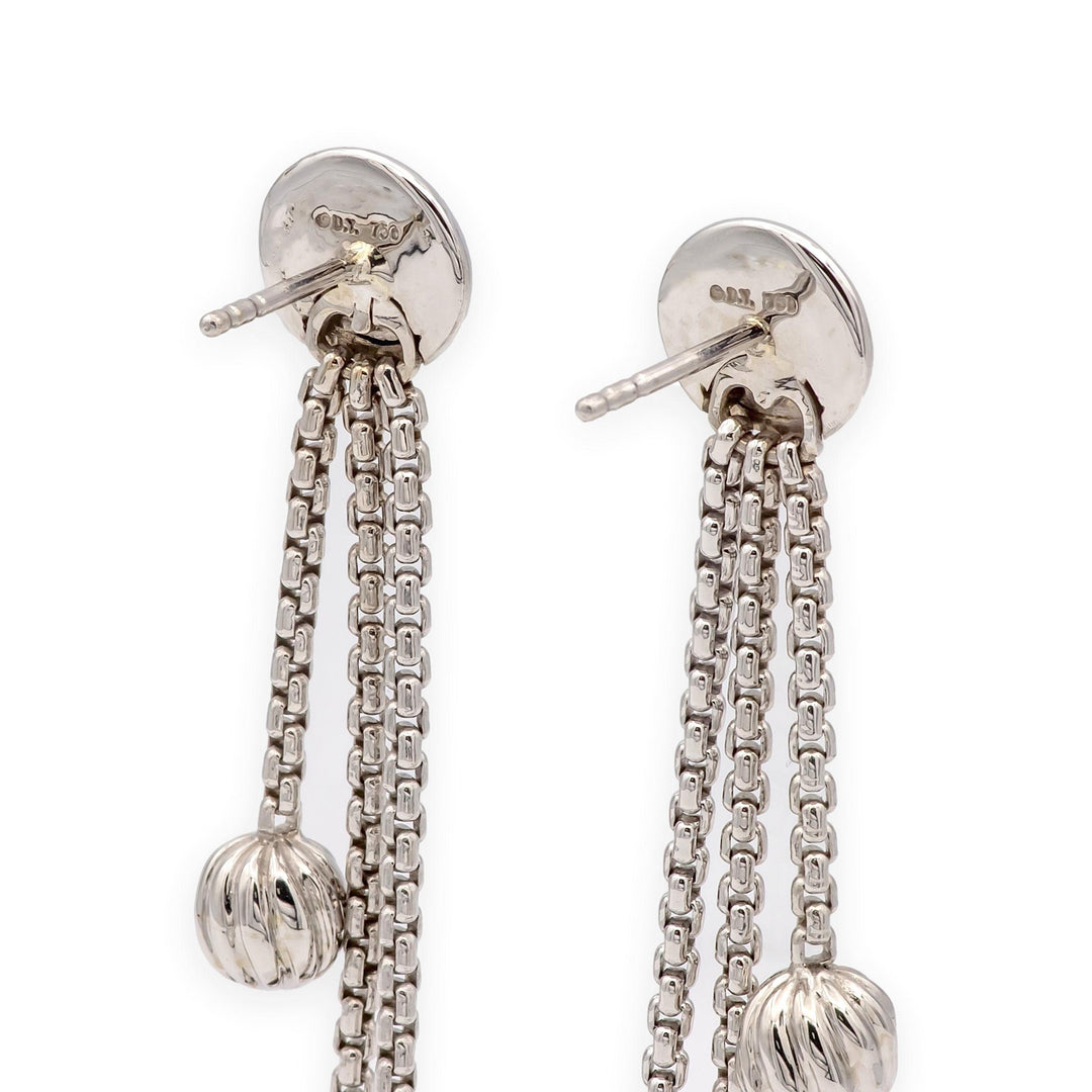 David Yurman Bijoux 18K White Gold Onyx & Pearl Box-Chain Dangle Earrings 2.5”