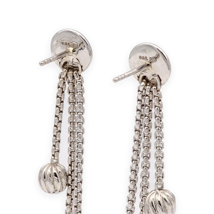 David Yurman Bijoux 18K White Gold Onyx & Pearl Box-Chain Dangle Earrings 2.5”