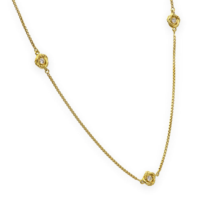 David Yurman 18K Yellow Gold Infinity 3 Station box chain Diamond Necklace 18 In