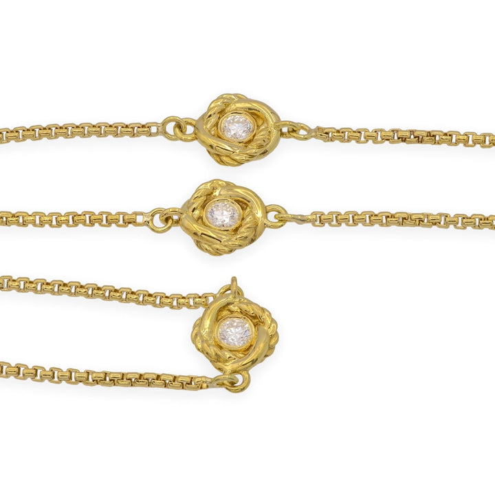 David Yurman 18K Yellow Gold Infinity 3 Station box chain Diamond Necklace 18 In