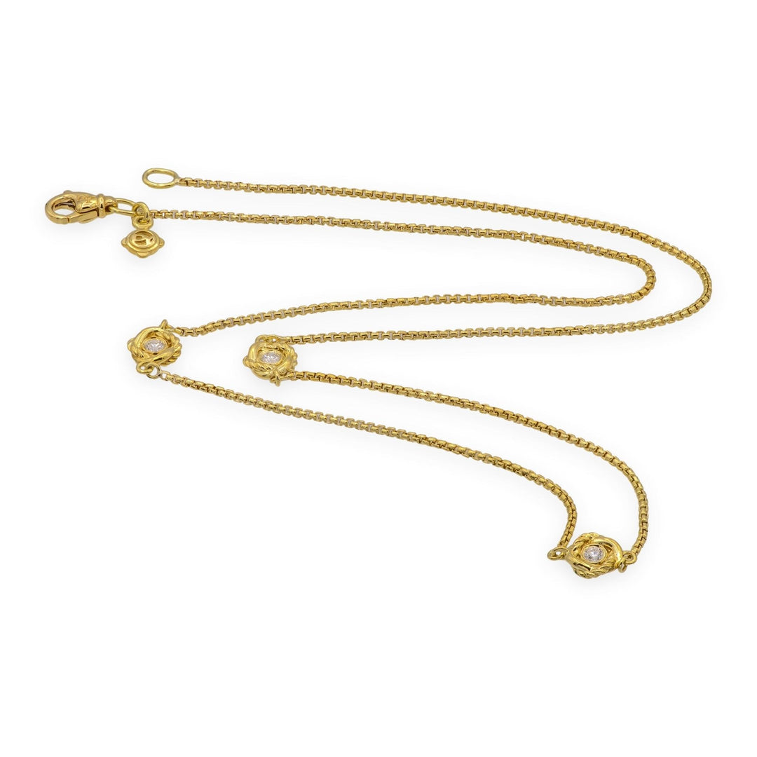 David Yurman 18K Yellow Gold Infinity 3 Station box chain Diamond Necklace 18 In