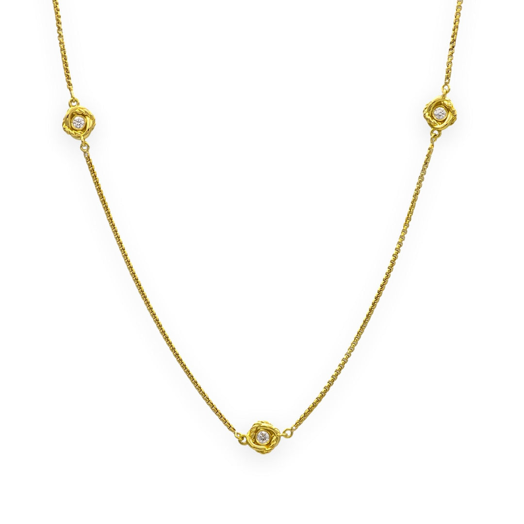 David Yurman 18K Yellow Gold Infinity 3 Station box chain Diamond Necklace 18 In
