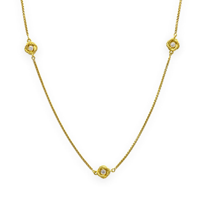 David Yurman 18K Yellow Gold Infinity 3 Station box chain Diamond Necklace 18 In