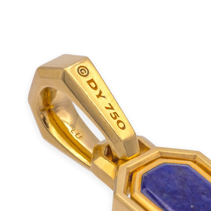 David Yurman Mens Streamline Amulet Pendant 18K Yellow Gold, Lapis & Sapphires
