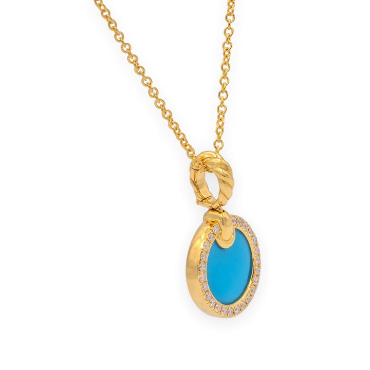 David Yurman Elements 18K Yellow Gold Turquoise and Diamond Pendant Necklace