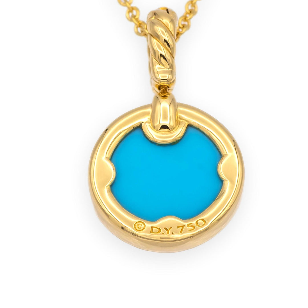 David Yurman Elements 18K Yellow Gold Turquoise and Diamond Pendant Necklace