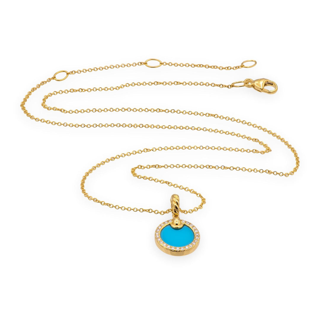 David Yurman Elements 18K Yellow Gold Turquoise and Diamond Pendant Necklace