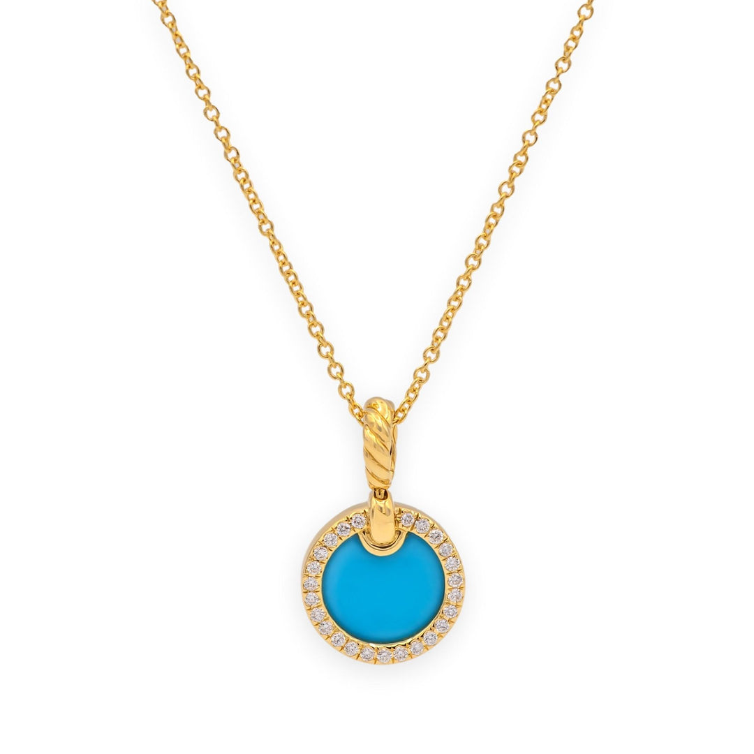 David Yurman Elements 18K Yellow Gold Turquoise and Diamond Pendant Necklace