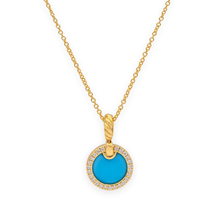 David Yurman Elements 18K Yellow Gold Turquoise and Diamond Pendant Necklace
