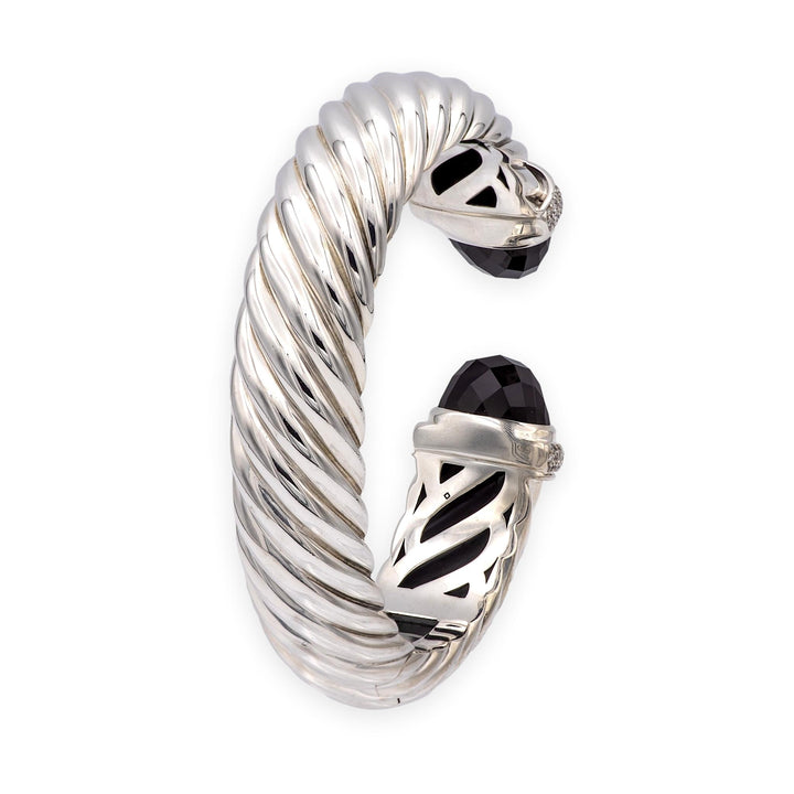 David Yurman Waverly Sterling Silver Cable Cuff, Onyx and Diamond, 15mm, Med