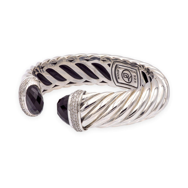 David Yurman Waverly Sterling Silver Cable Cuff, Onyx and Diamond, 15mm, Med