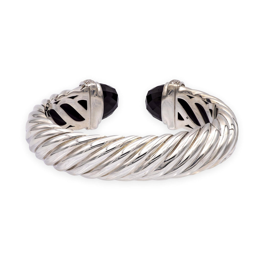 David Yurman Waverly Sterling Silver Cable Cuff, Onyx and Diamond, 15mm, Med