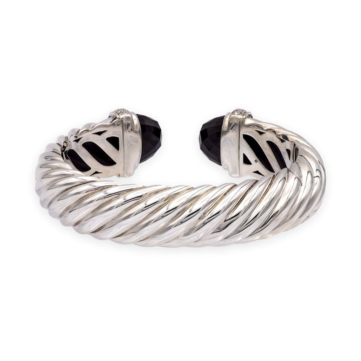 David Yurman Waverly Sterling Silver Cable Cuff, Onyx and Diamond, 15mm, Med