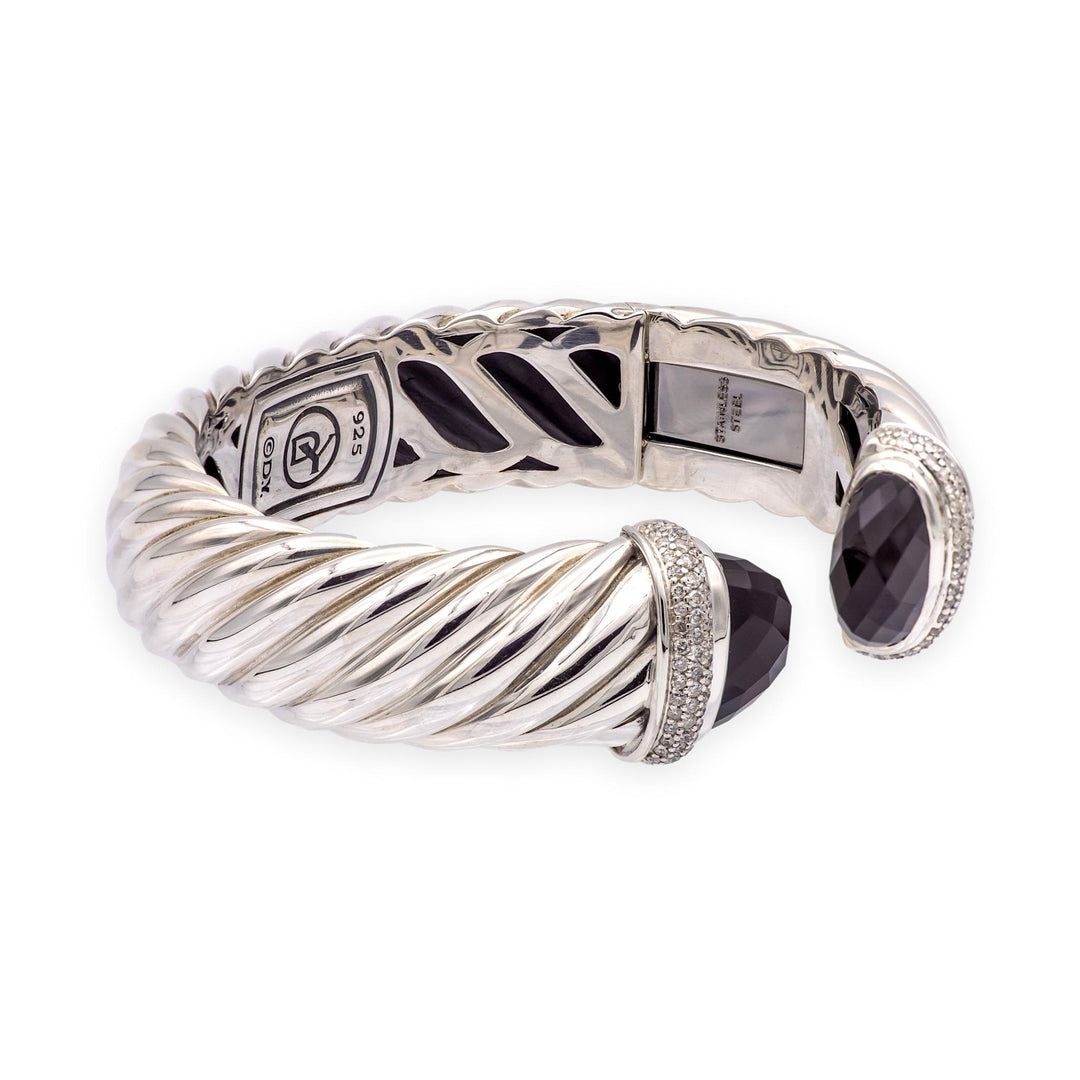 David Yurman Waverly Sterling Silver Cable Cuff, Onyx and Diamond, 15mm, Med