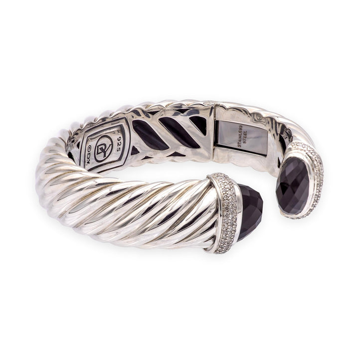 David Yurman Waverly Sterling Silver Cable Cuff, Onyx and Diamond, 15mm, Med