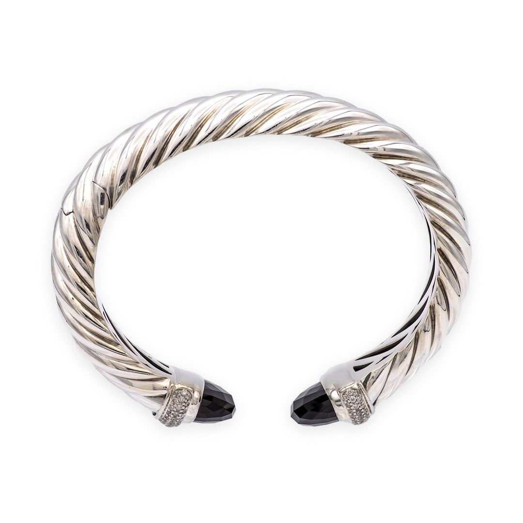 David Yurman Waverly Sterling Silver Cable Cuff, Onyx and Diamond, 15mm, Med