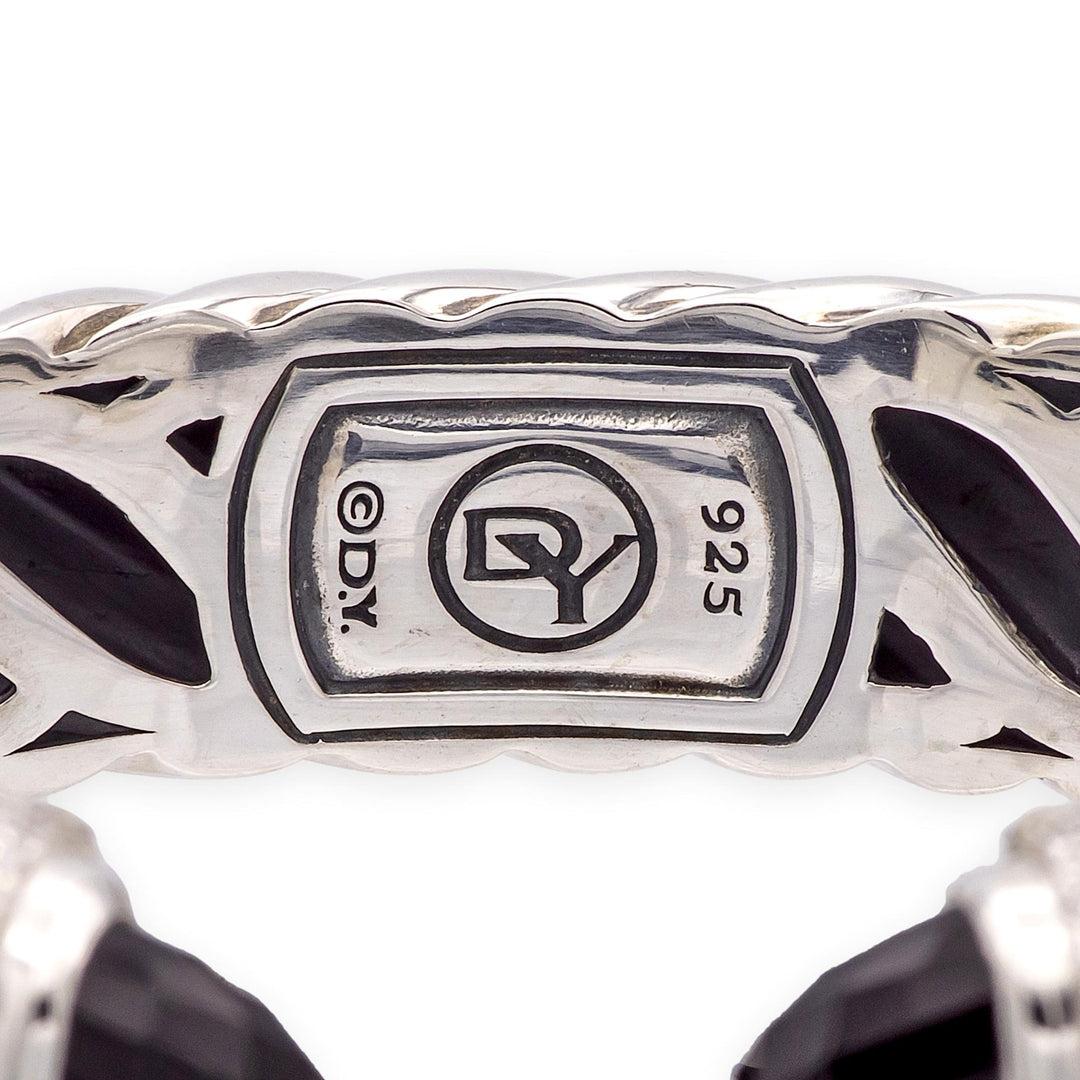 David Yurman Waverly Sterling Silver Cable Cuff, Onyx and Diamond, 15mm, Med