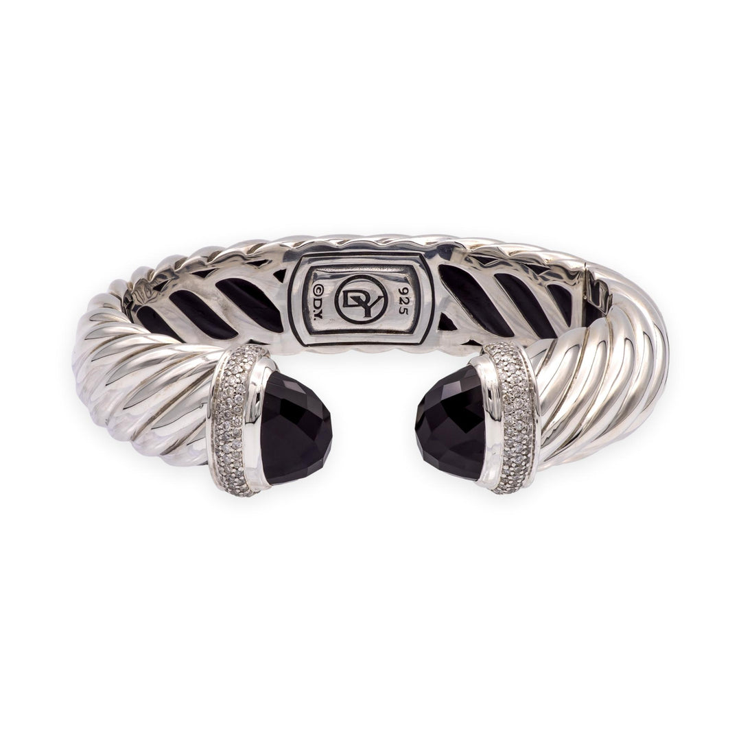 David Yurman Waverly Sterling Silver Cable Cuff, Onyx and Diamond, 15mm, Med