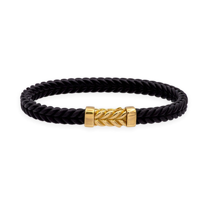 David Yurman Chevron Black Rubber & 18K Yellow Gold Bracelet — 9mm