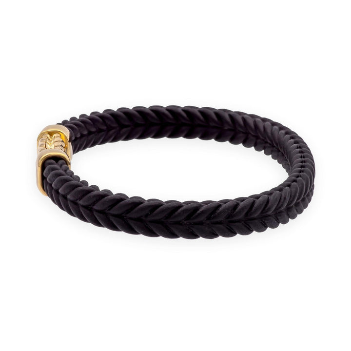 David Yurman Chevron Black Rubber & 18K Yellow Gold Bracelet — 9mm