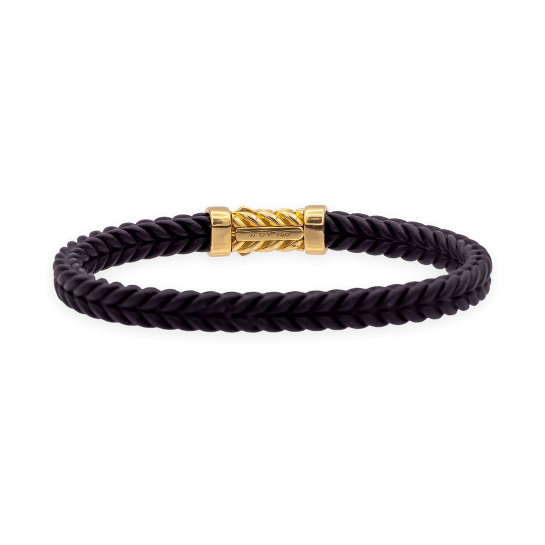David Yurman Chevron Black Rubber & 18K Yellow Gold Bracelet — 9mm