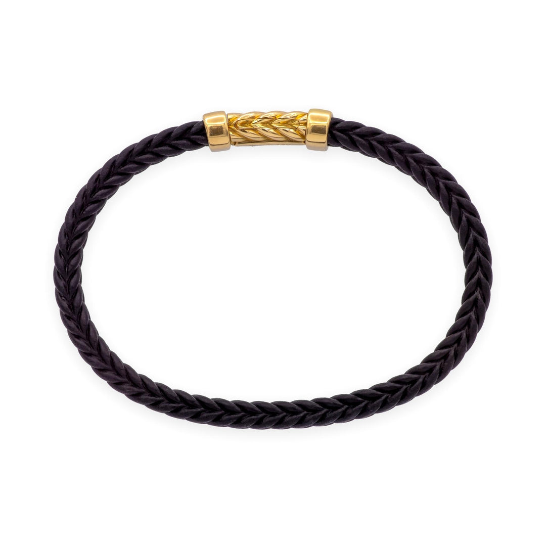 David Yurman Chevron Black Rubber & 18K Yellow Gold Bracelet — 9mm
