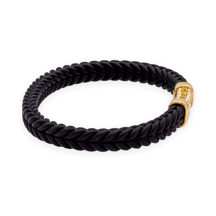 David Yurman Chevron Black Rubber & 18K Yellow Gold Bracelet — 9mm