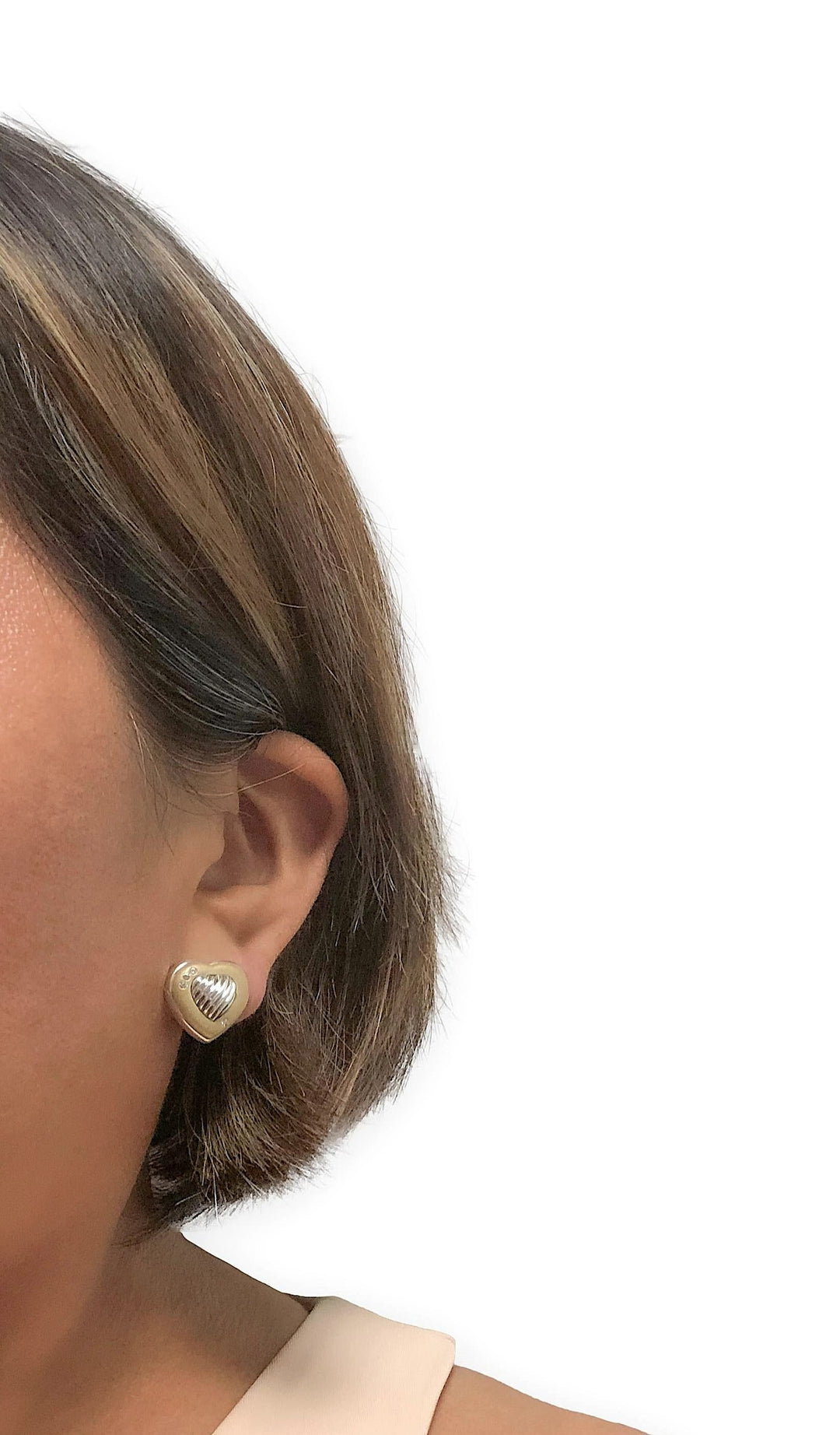 David Yurman Sterling Silver 18K  Cable Heart Earrings W/ Diamonds Clip Earrings