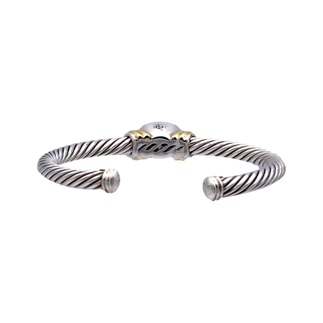 David Yurman Silver Noblesse 14k Yellow Gold Silver Cable Blue Topaz Open Cuff Bracelet