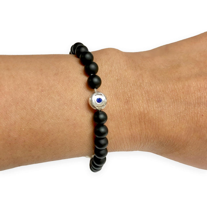 David Yurman Spiritual Beads Evil Eye Sterling Silver Onyx Sapphire Bracelet M