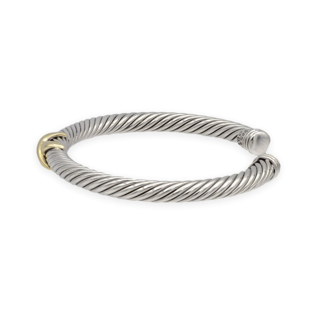 David Yurman Sterling Silver & 14K Yellow Gold 5mm Classic Cable Cuff X Bracelet