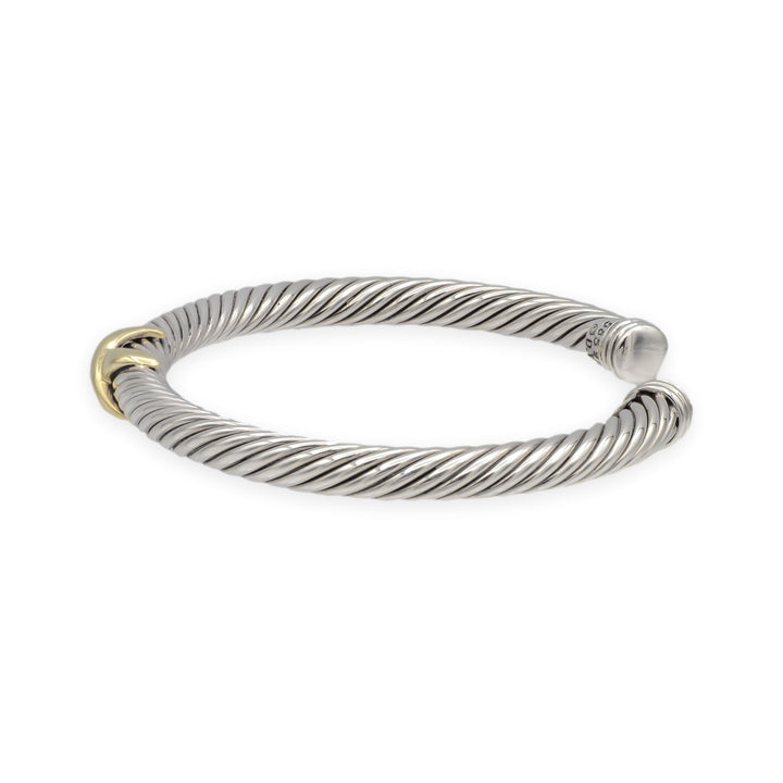 David Yurman Sterling Silver & 14K Yellow Gold 5mm Classic Cable Cuff X Bracelet