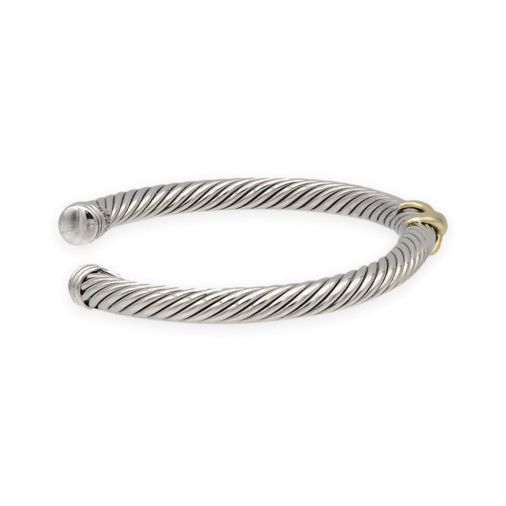 David Yurman Sterling Silver & 14K Yellow Gold 5mm Classic Cable Cuff X Bracelet