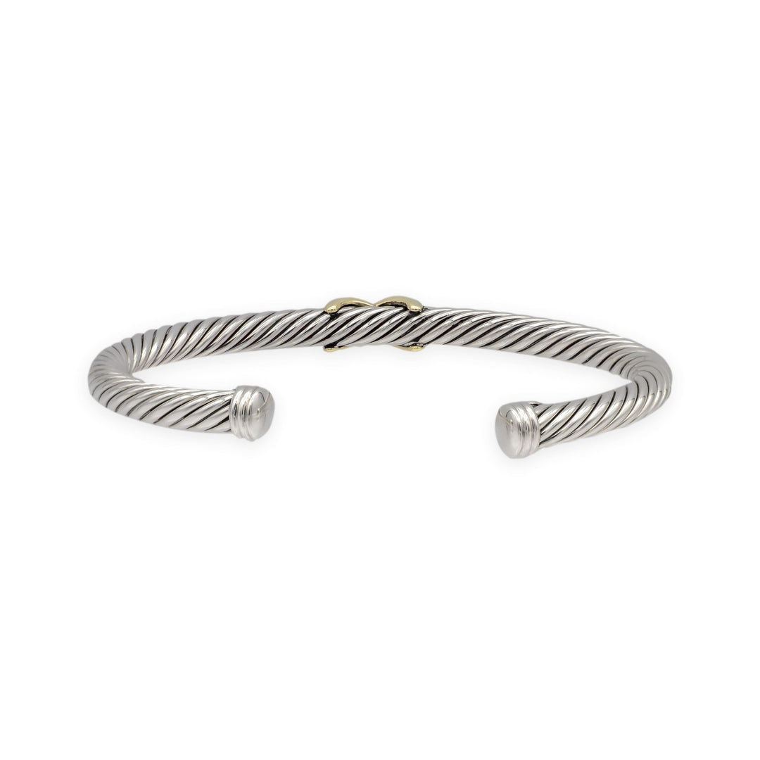 David Yurman Sterling Silver & 14K Yellow Gold 5mm Classic Cable Cuff X Bracelet