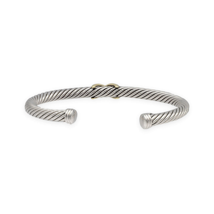 David Yurman Sterling Silver & 14K Yellow Gold 5mm Classic Cable Cuff X Bracelet