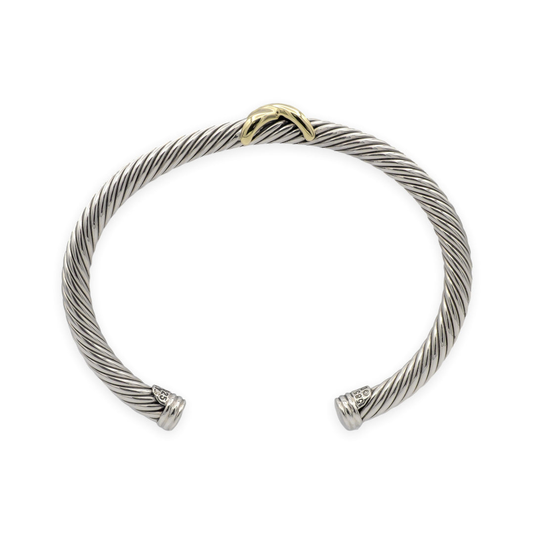 David Yurman Sterling Silver & 14K Yellow Gold 5mm Classic Cable Cuff X Bracelet