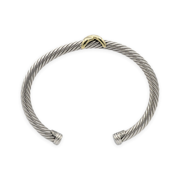 David Yurman Sterling Silver & 14K Yellow Gold 5mm Classic Cable Cuff X Bracelet