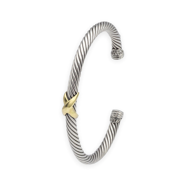 David Yurman Sterling Silver & 14K Yellow Gold 5mm Classic Cable Cuff X Bracelet