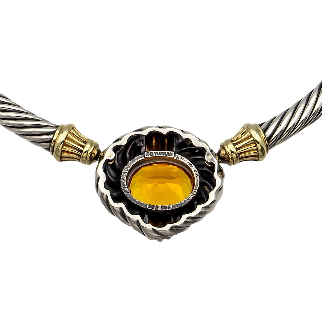 David Yurman Sterling Silver 14K Yellow Gold Cable Necklace Oval Citrine Center