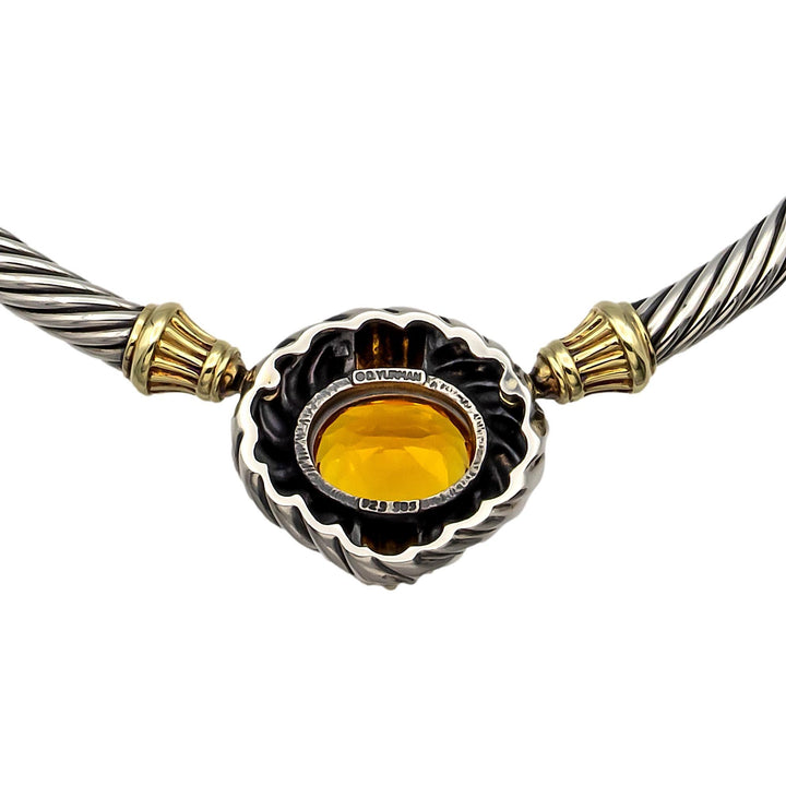 David Yurman Sterling Silver 14K Yellow Gold Cable Necklace Oval Citrine Center