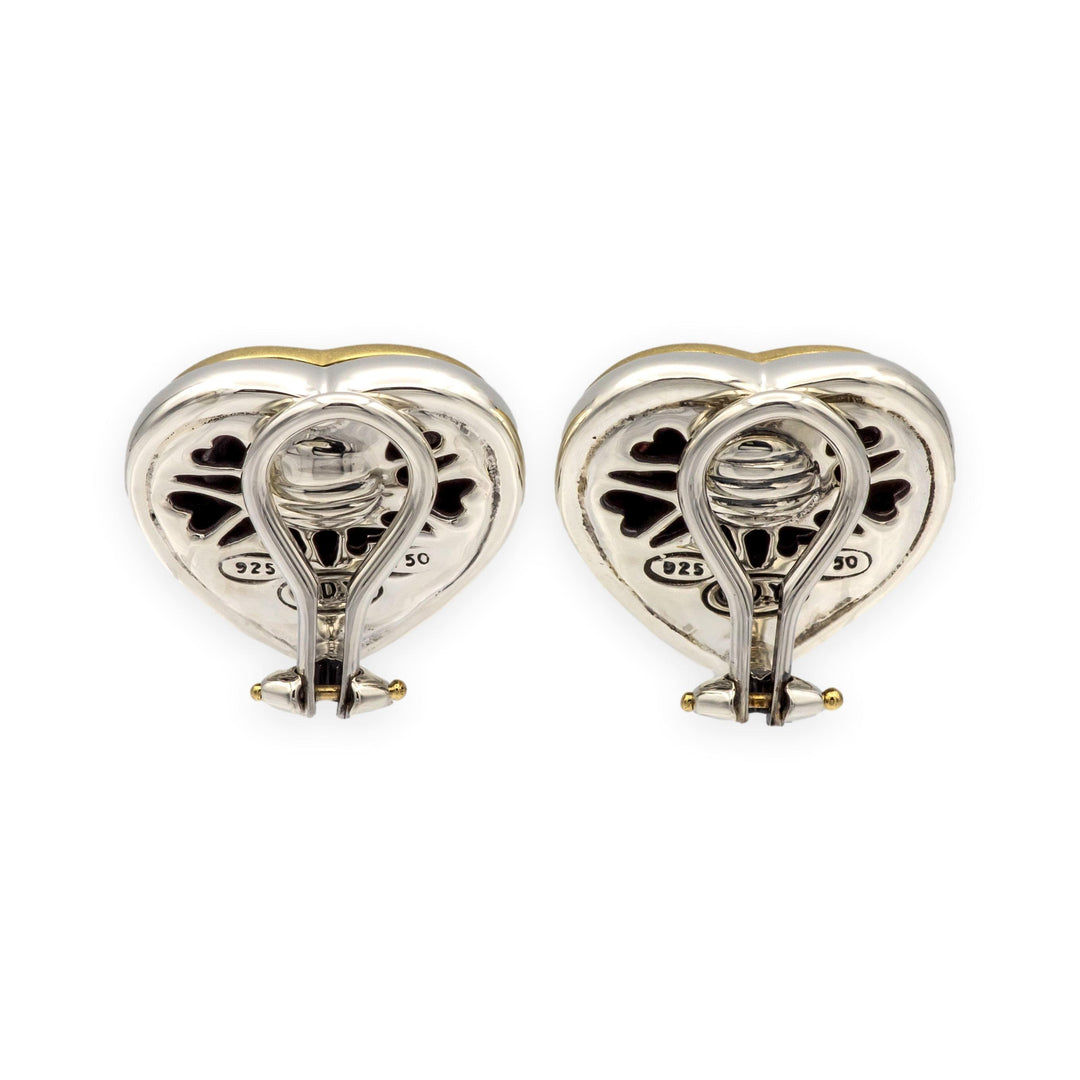David Yurman Sterling Silver 18K  Cable Heart Earrings W/ Diamonds Clip Earrings