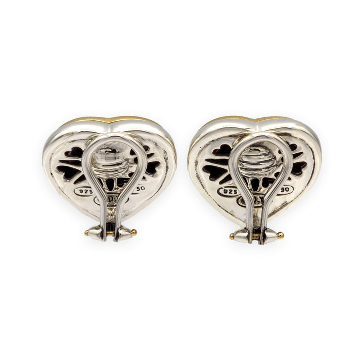 David Yurman Sterling Silver 18K  Cable Heart Earrings W/ Diamonds Clip Earrings