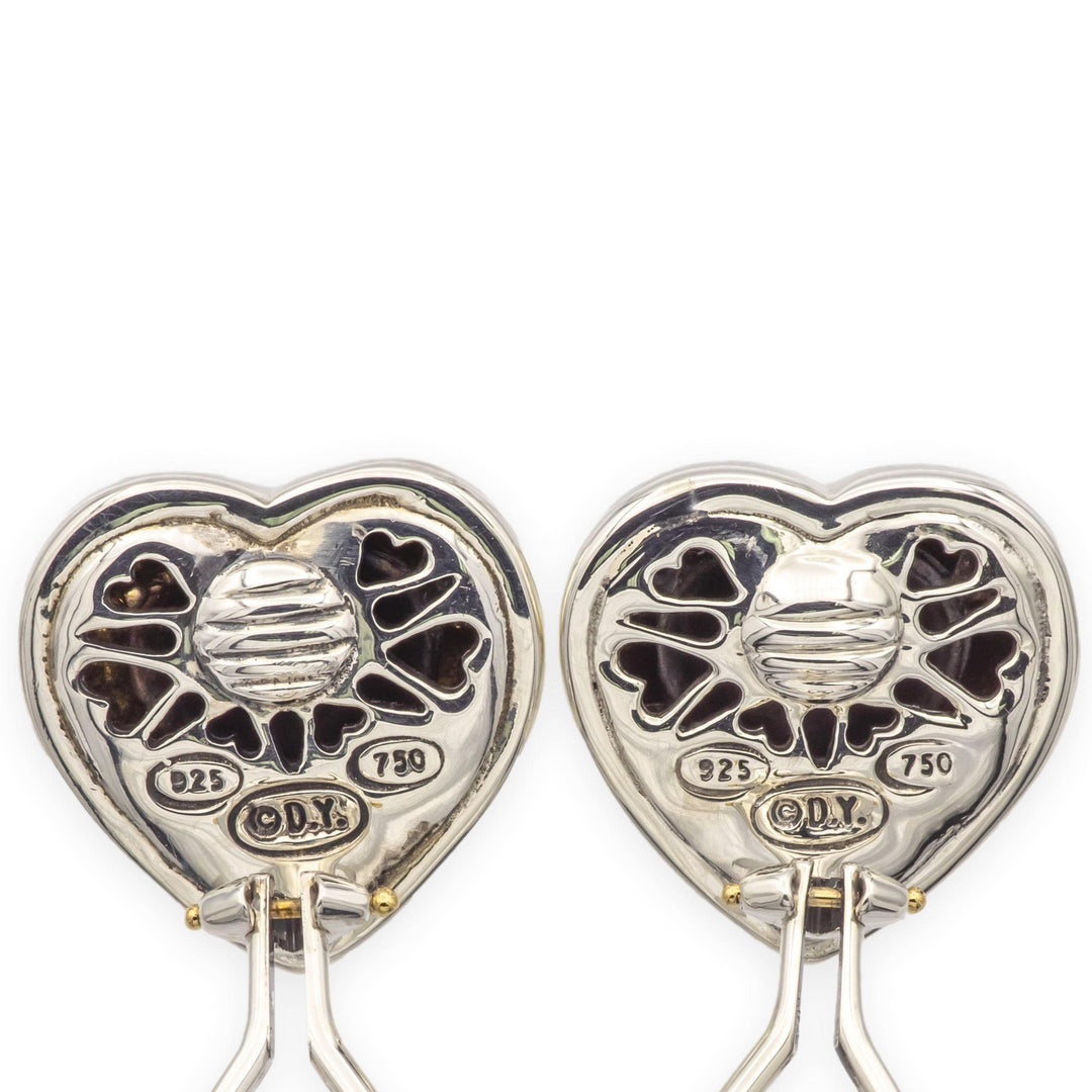 David Yurman Sterling Silver 18K  Cable Heart Earrings W/ Diamonds Clip Earrings