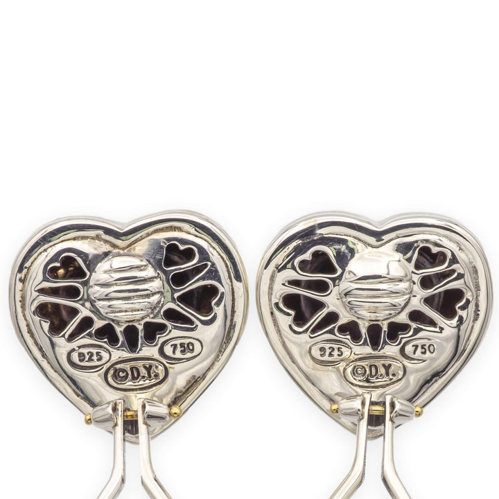 David Yurman Sterling Silver 18K  Cable Heart Earrings W/ Diamonds Clip Earrings
