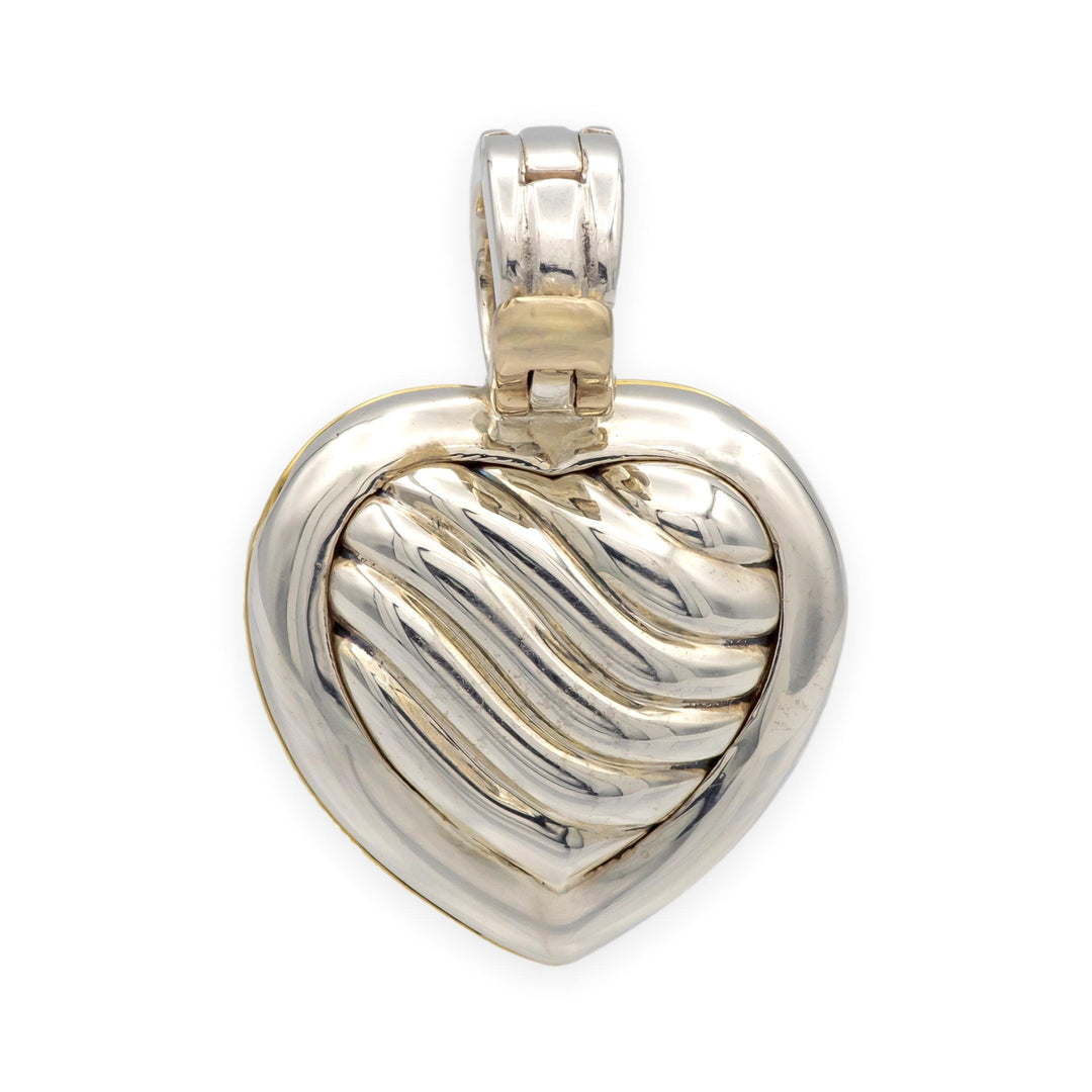 David Yurman Sterling Silver 18K Yellow Gold Cable Heart Locket Pendant 22mm