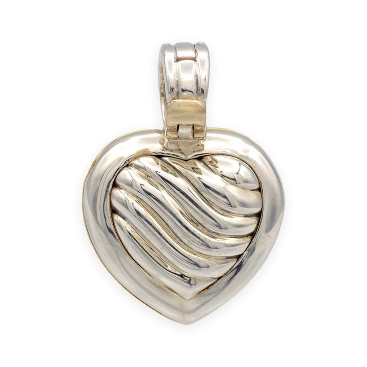 David Yurman Sterling Silver 18K Yellow Gold Cable Heart Locket Pendant 22mm