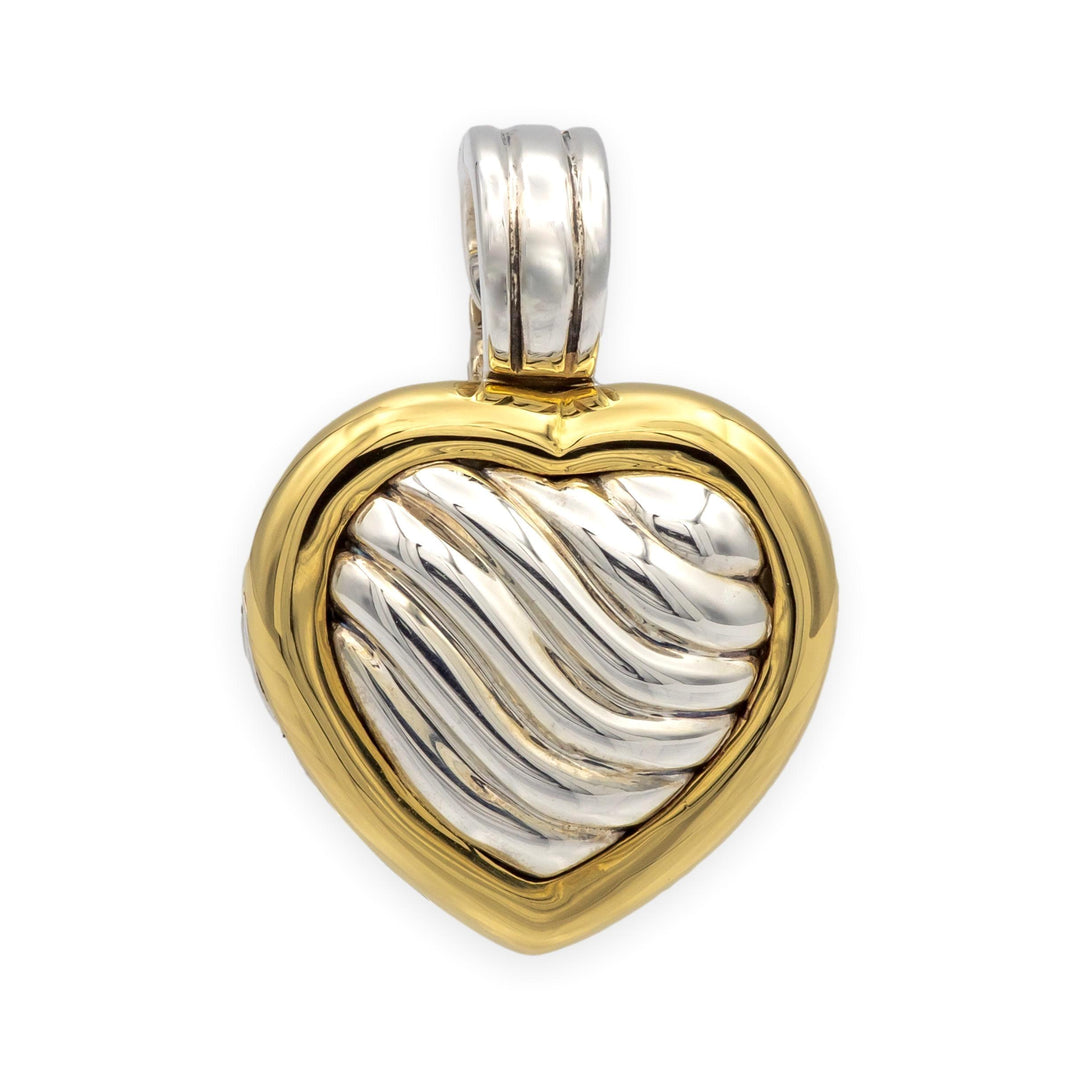 David Yurman Sterling Silver 18K Yellow Gold Cable Heart Locket Pendant 22mm